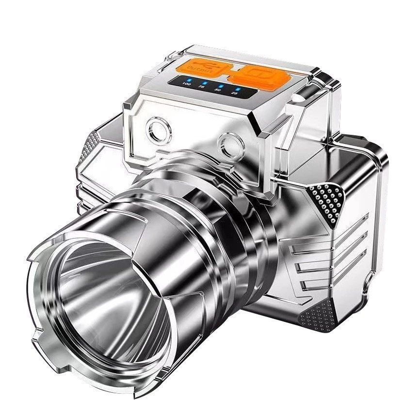 x强光头灯超亮远射充电户外露营钓鱼头戴式矿灯电量显示探照灯