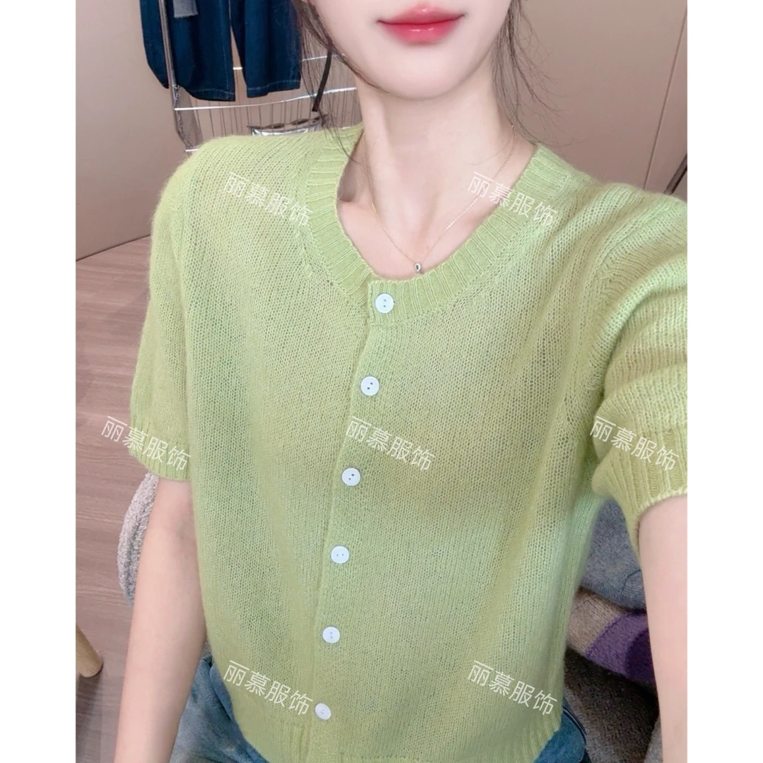 【薄款短袖开衫】春季小个子纯色慵懒显白洋气针织开衫短袖T恤1302