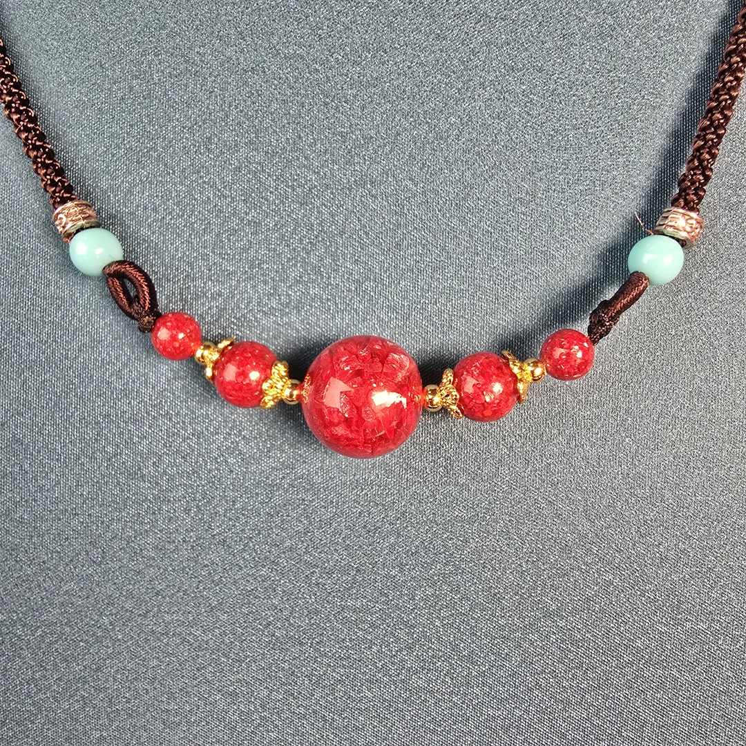 含辰砂工艺品妙享朱砂（全透晶体砂）晶体14mm锁骨链吊坠