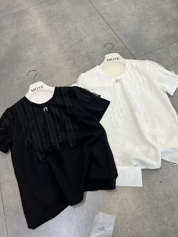 夏季新款法式黑白两色短袖