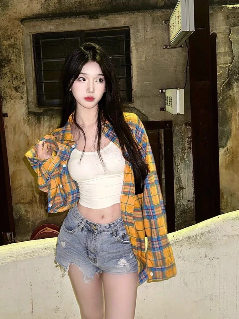 春秋格子衬衫女宽松慵懒风女装上衣2025早秋新款衬衣复古格纹外套