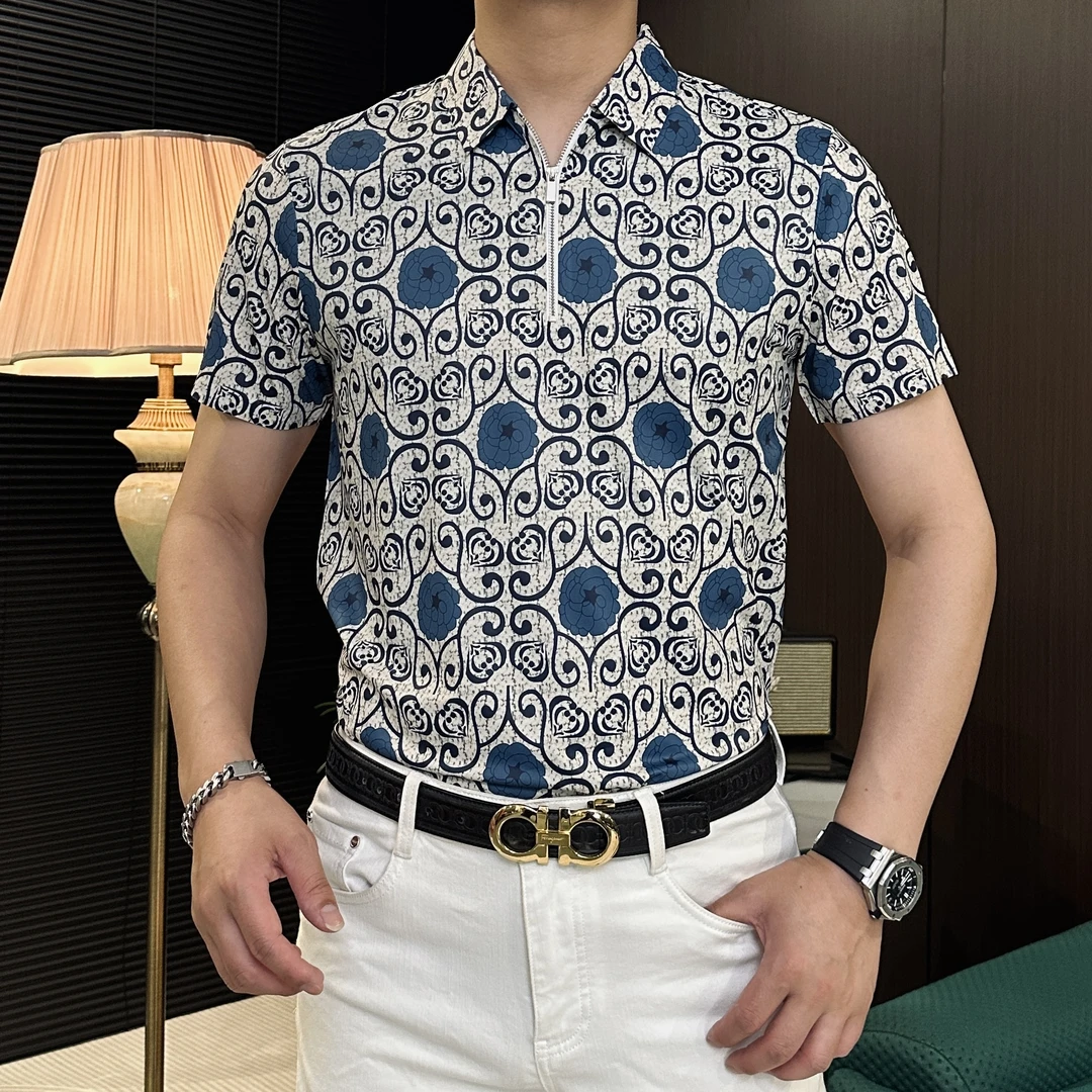 【娟娟男装】2025年夏季新款欧货时尚休闲潮流青花瓷短袖休闲衬衫