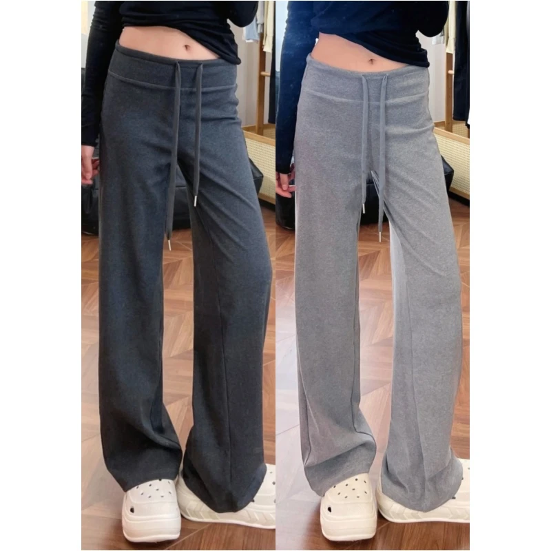时尚简约休闲裤女2025早秋大码胖mm梨形身材松紧绳宽松显瘦运动裤