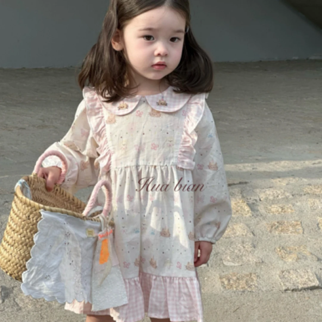 『花编』2025春季新款女童连衣裙可爱印花纯棉粉色连衣裙可爱俏皮