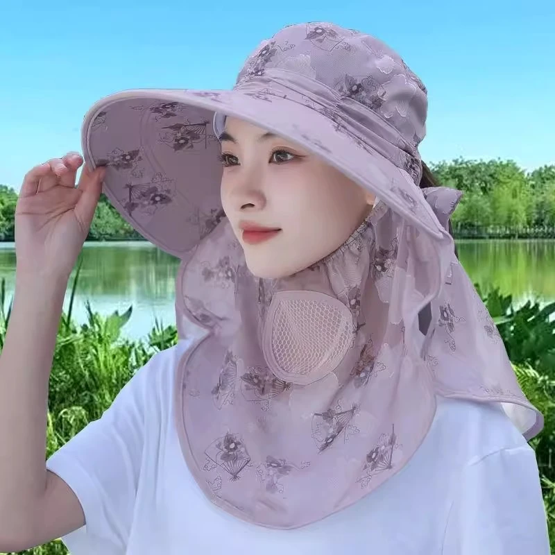 2025新款防晒遮阳帽遮脸护颈防紫外线太阳帽大帽檐夏天女干活家用
