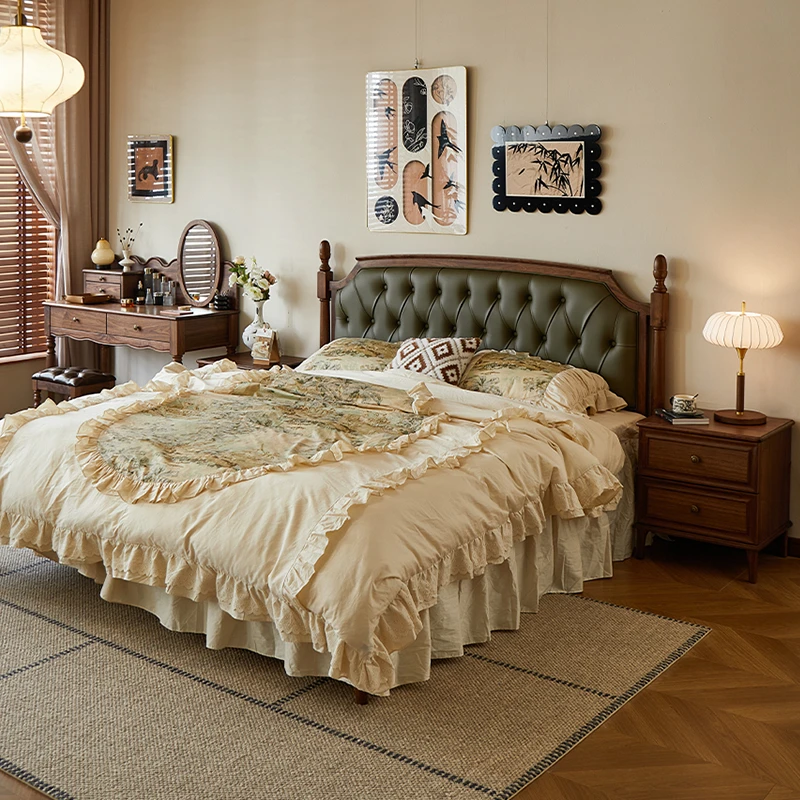 致典北美黑胡桃木爱莉森软包床家用卧室美式中古大床1.8米双人床