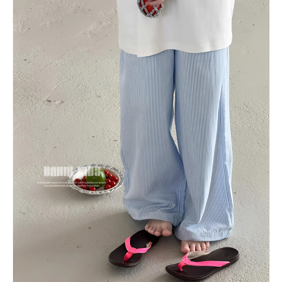 【嗒囜】女童裤子春夏装新款宽松条纹休闲裤阔腿裤儿童森系服装童装