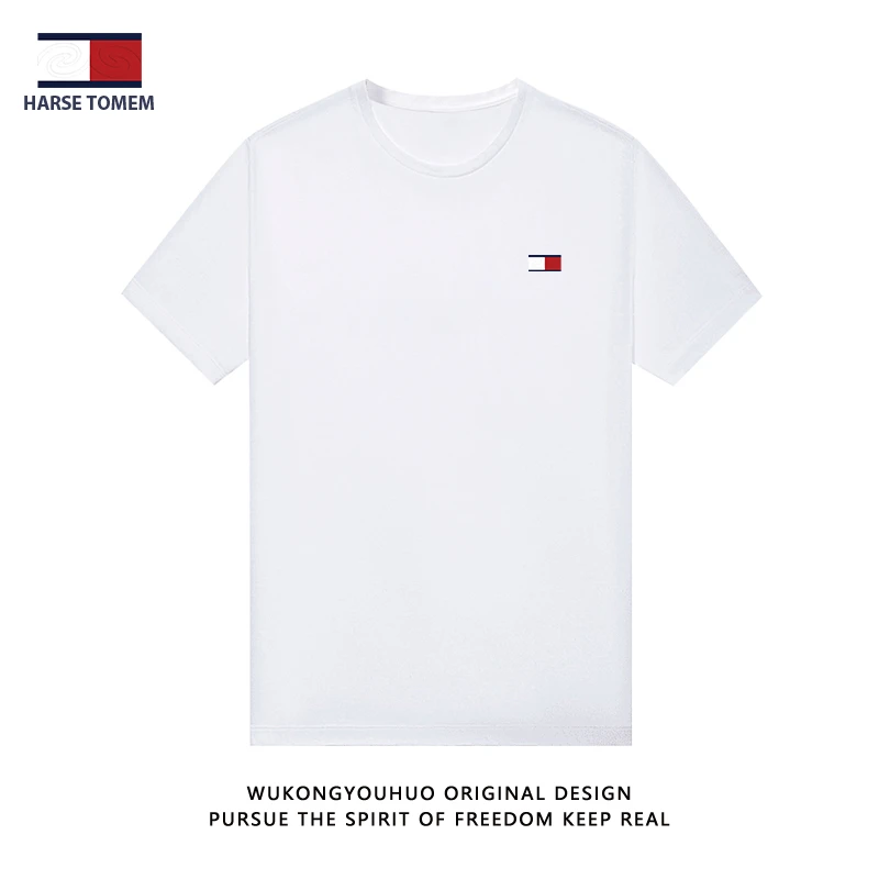 HARSE TOMEM霍斯汤米纯棉刺绣T恤情侣款夏季免烫半袖户外休闲短袖