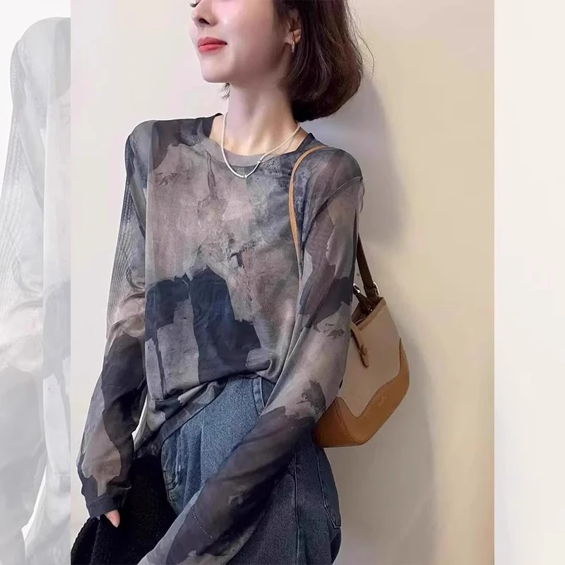 芯娇晴港式复古别致晕染长袖防晒罩衫女2025夏季新款气质宽松上衣