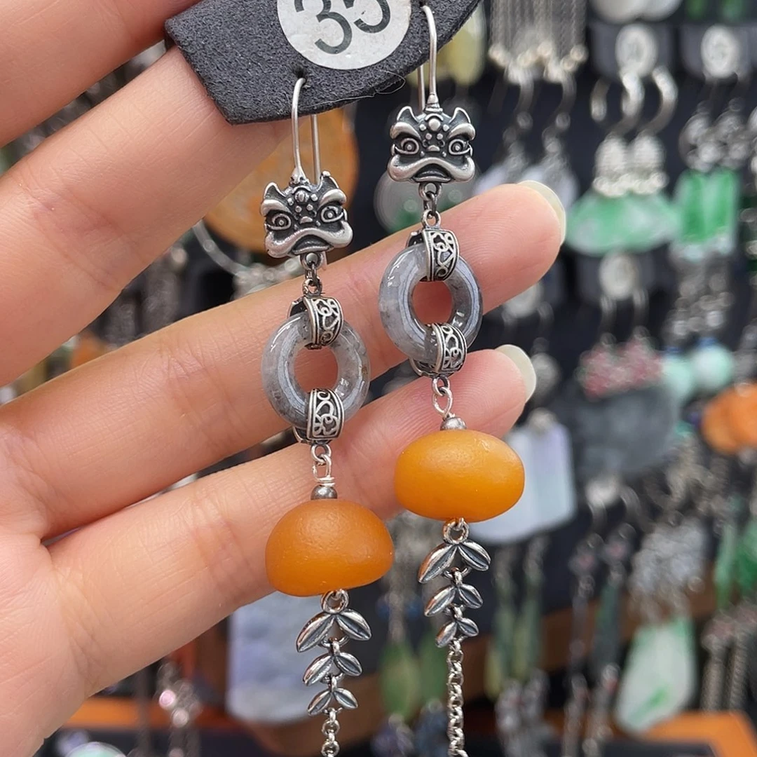 翡翠银S925镶嵌耳饰鱼*260thhhh