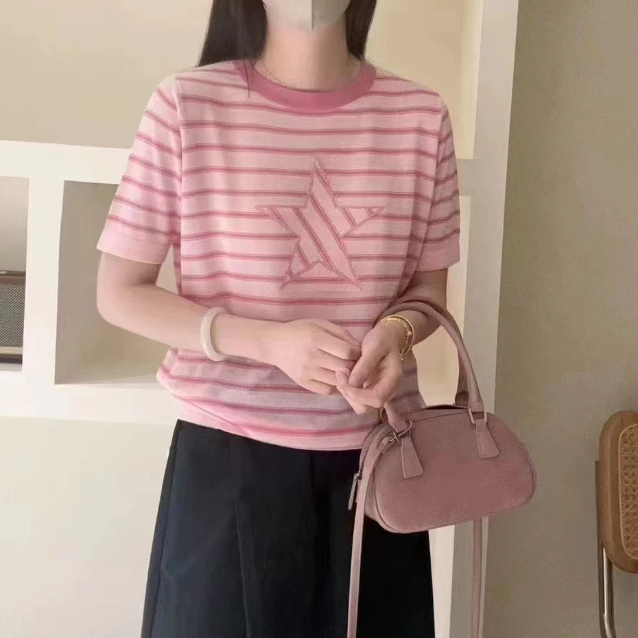 短袖薄款不褪色夏季做旧条纹针织衫显瘦女装百搭SY-G5870-B24