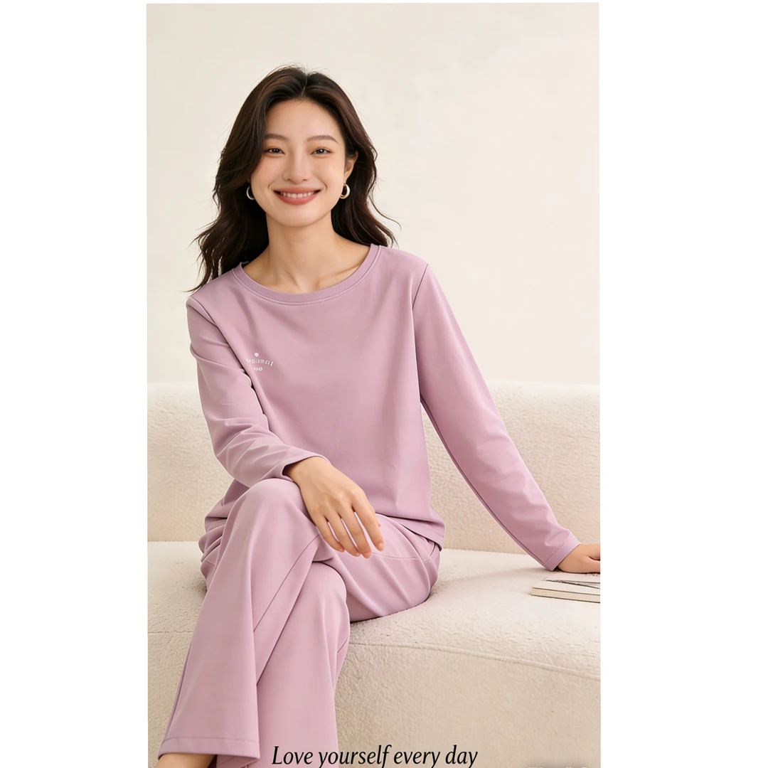 秋冬舒绒爽棉家居服套装保暖上衣睡衣长袖长裤圆领女士休闲居家