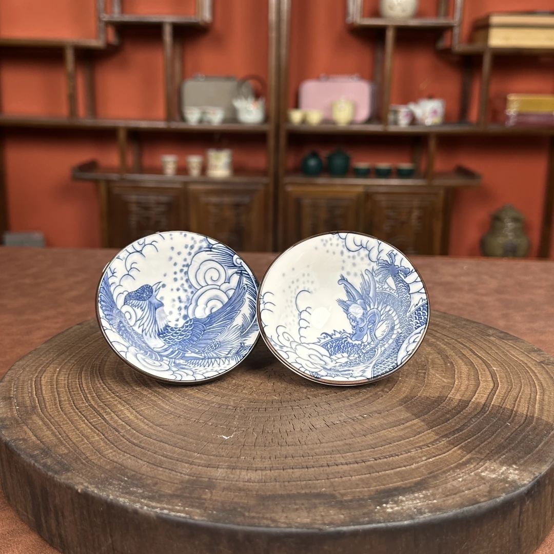 龙凤斗笠青花主人杯 高端陶瓷茶具主人杯0878