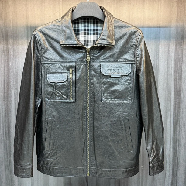 【金6皮匠】高板正牛皮油蜡真皮皮衣铜拉链时尚潮流休闲夹克春秋
