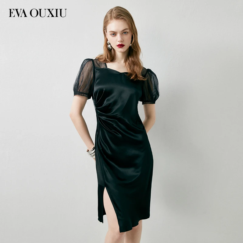 【粉丝专享】EVA OUXIU/伊华欧秀泡泡袖连衣裙E32AQ0321