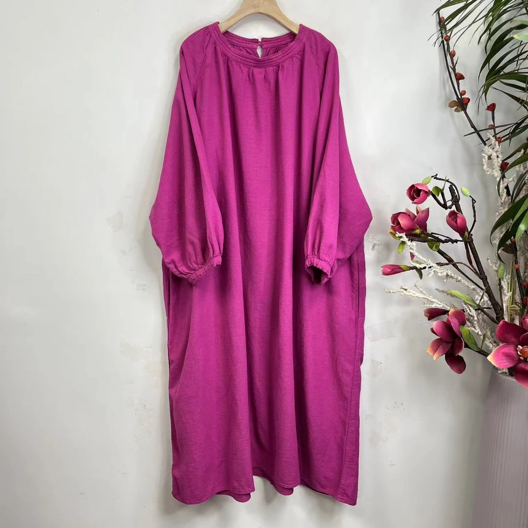 花璟原创设计款炒色做旧灯笼袖圆领袍裙（衣长118胸围160）