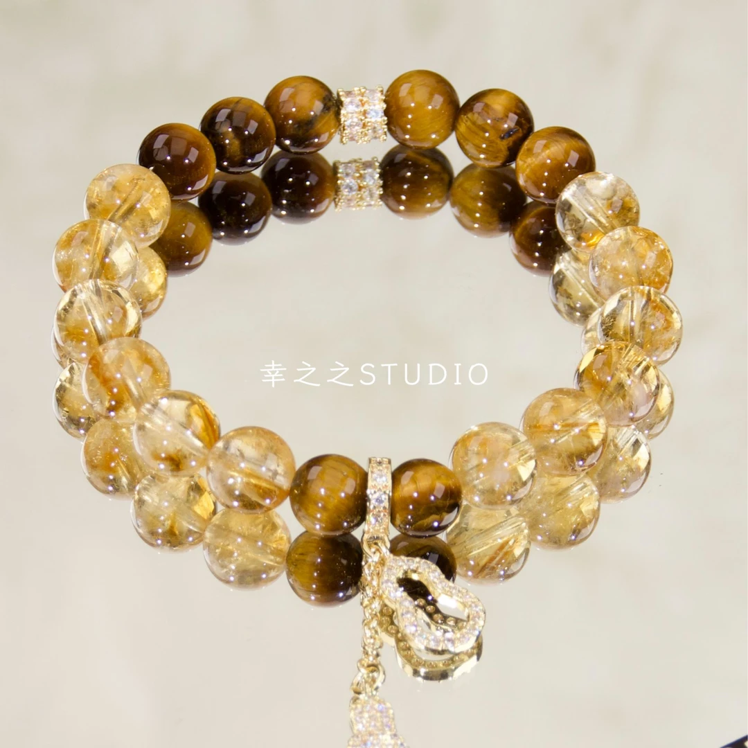 s1555【岁金金】天然黄塔晶黄虎眼手串精致设计款手链 多样性发其一