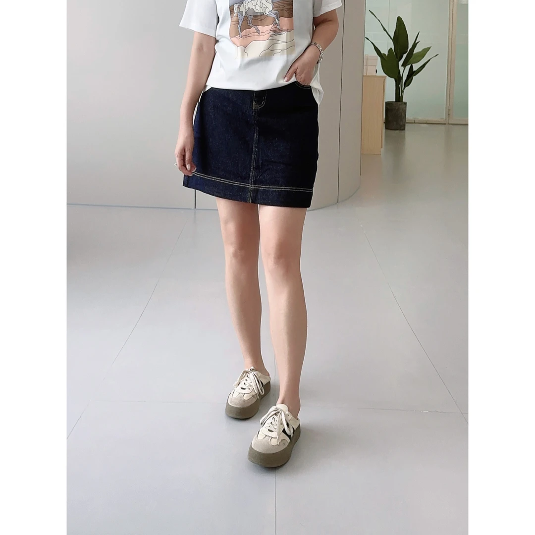 【微胖女装】丹宁色遮胯半身裙短裙防走光牛仔裙65357