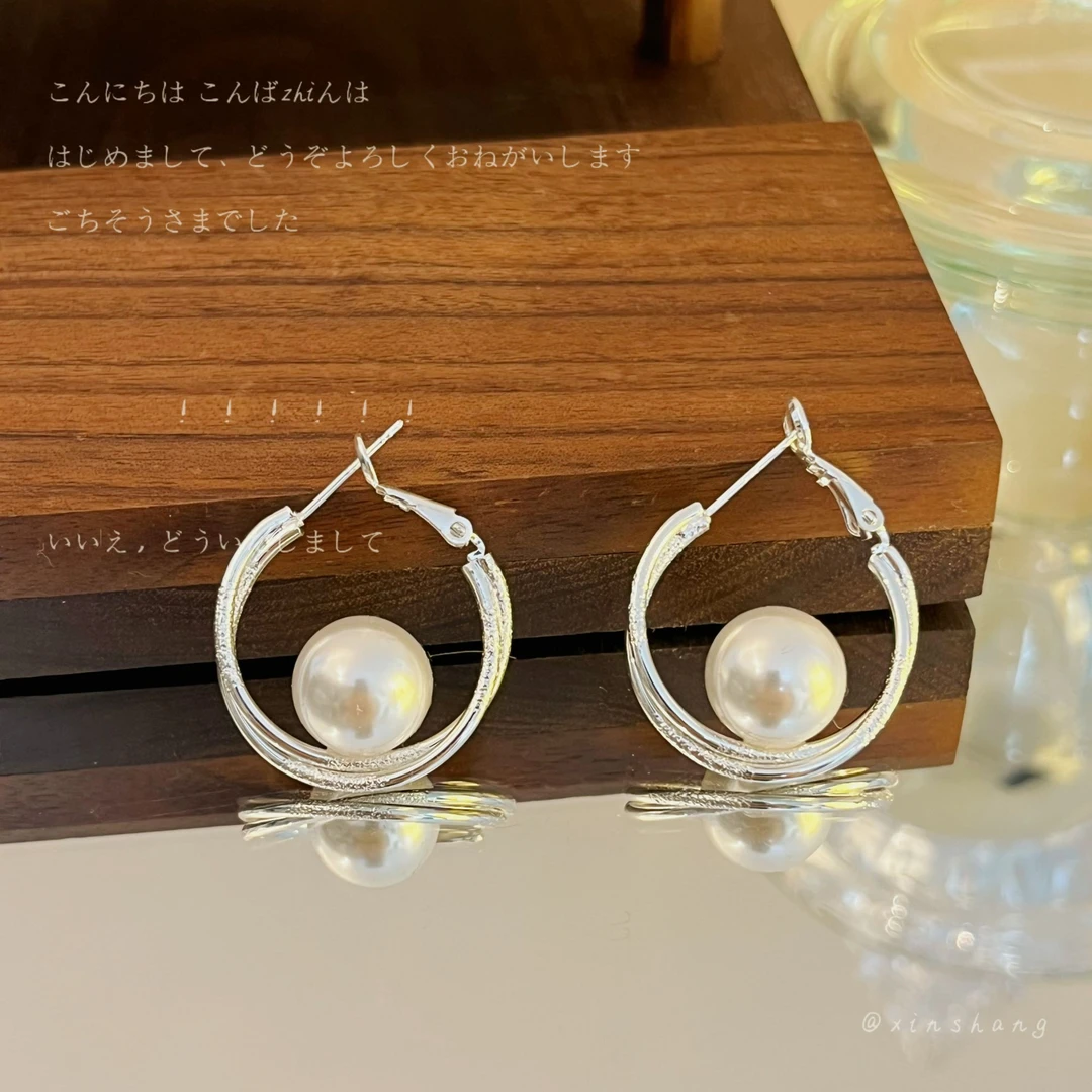 铜合金仿珍珠耳饰 【半岛星辰】百搭气质法式耳圈简约耳环小众耳饰