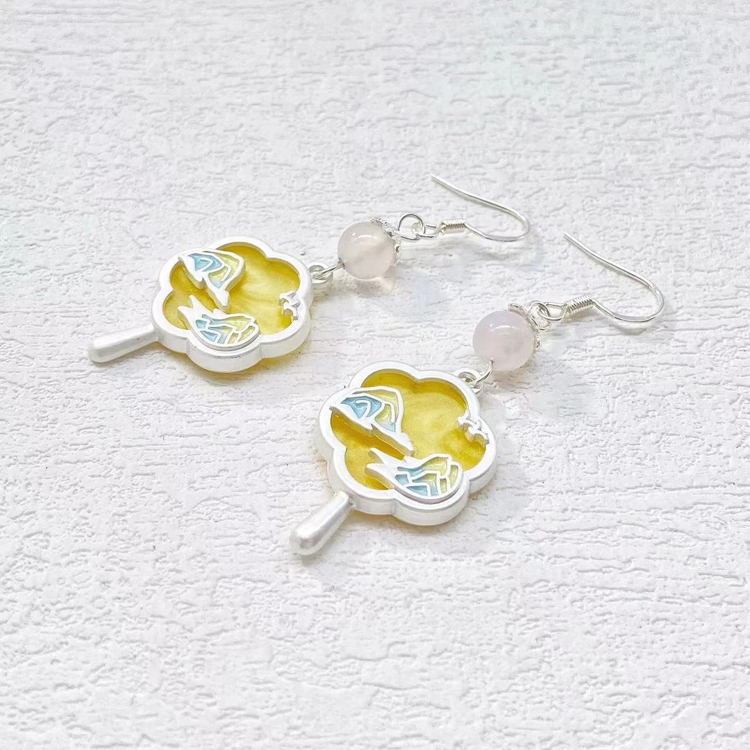 铜合金耳饰 木木（CJ6169） 新中式彩绘山河图耳挂耳环