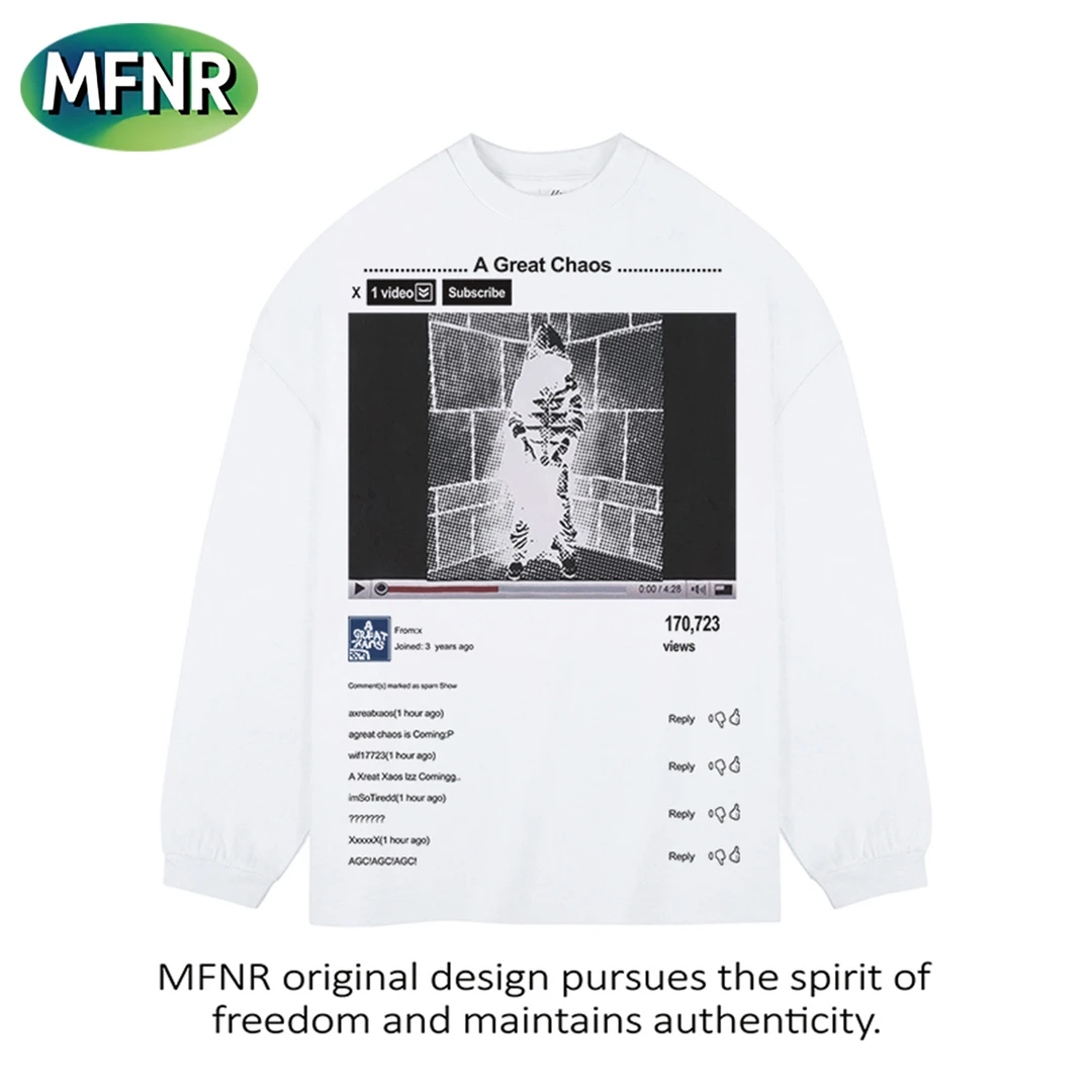 美式复古街头百搭印花长袖t恤男设计感秋冬重磅纯棉圆领打底上衣