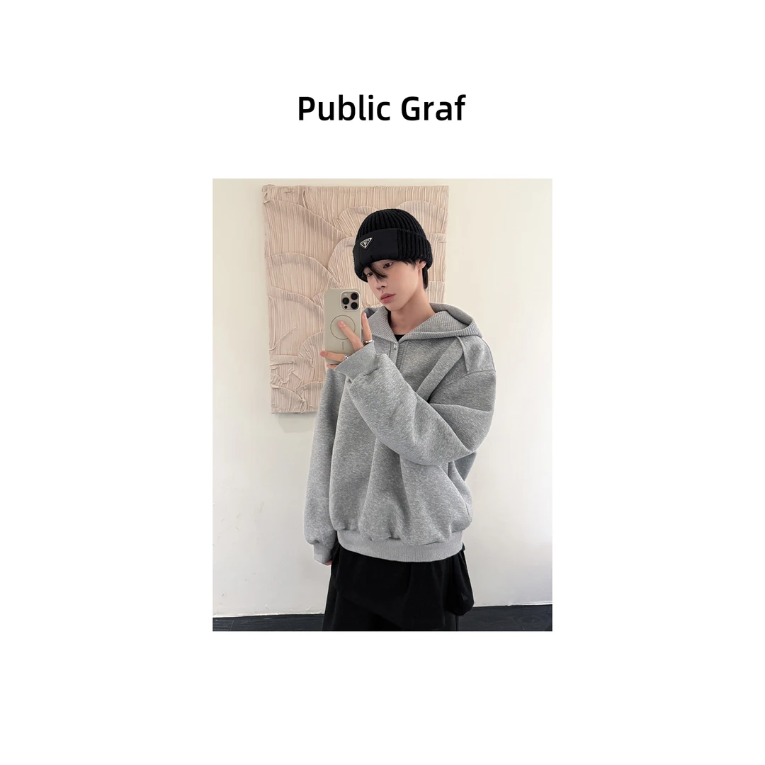 高林凡 韩版简约设计感拼接针织帽连帽卫衣宽松百搭休闲运动上衣