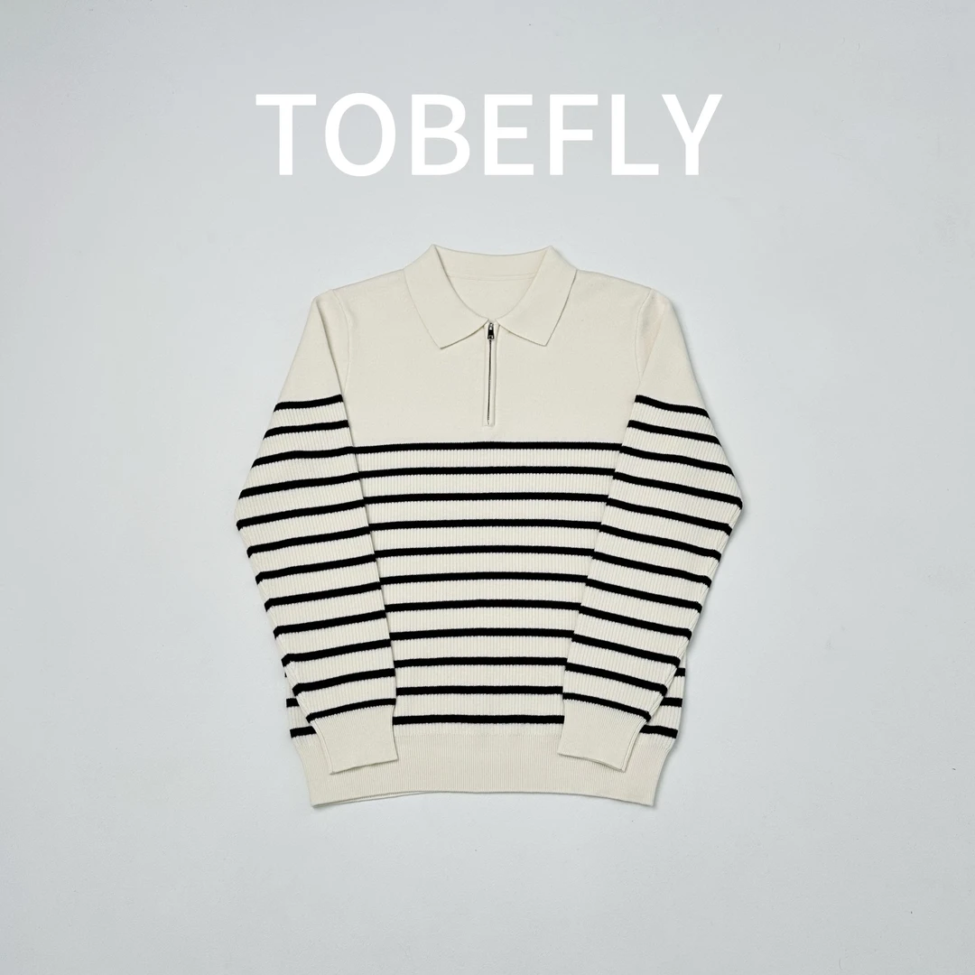 Tobefly正肩版型Polo领半高领拉链休闲版型长袖针织衫毛衣DR16