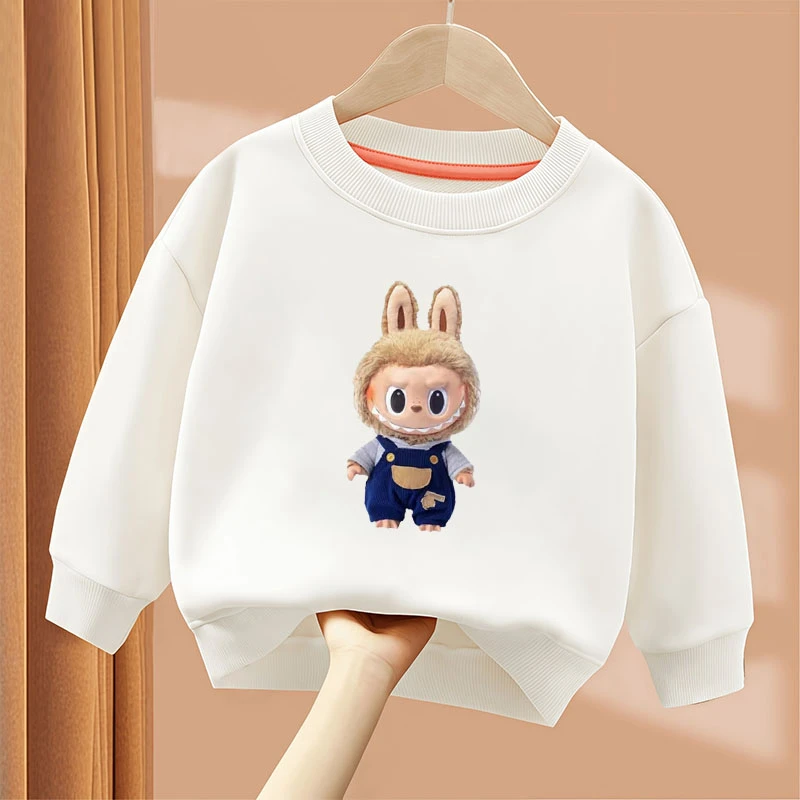 秋冬新款百搭卡通拉布布休闲风洋气上衣男女童Labubu圆领韩版卫衣