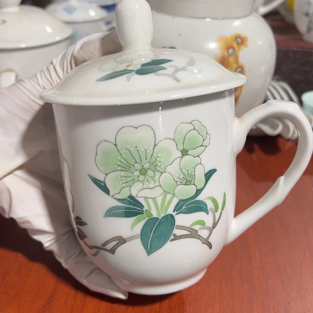 抖***粉醴陵高温瓷手绘群力500毫升微瑕