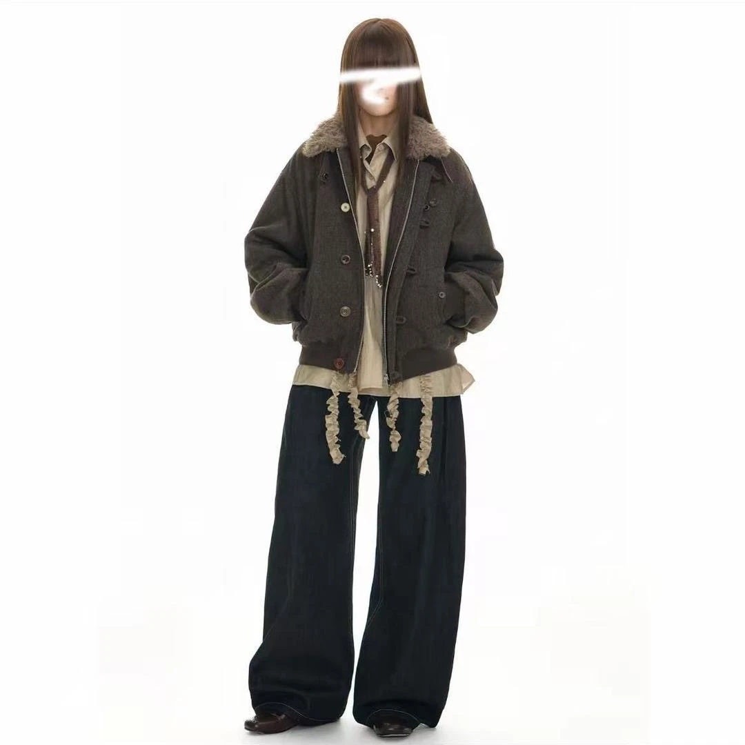 冬装复古翻领棉服外套男女同款加厚保暖格纹设计感棉衣潮