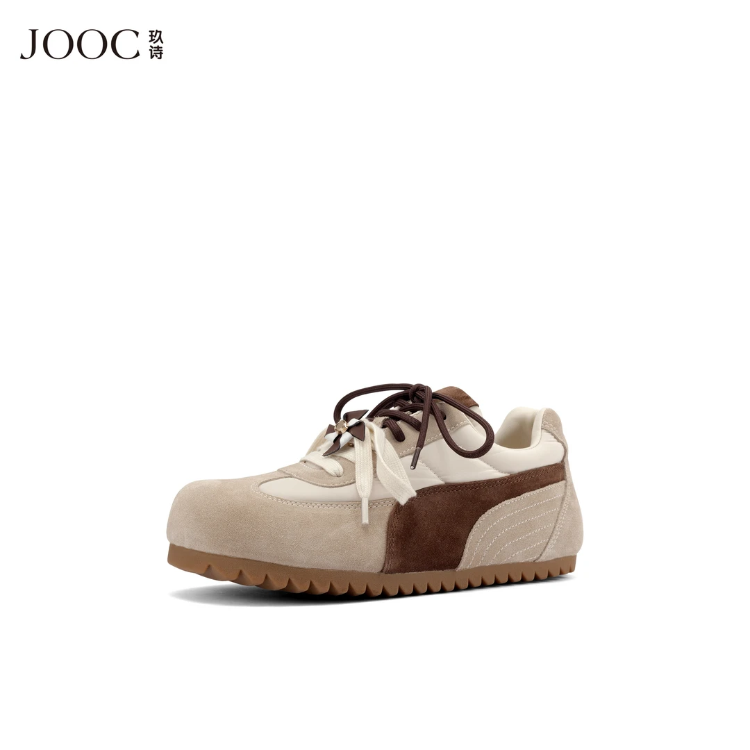 【风车茉莉】JOOC玖诗双色绑带德训鞋2025秋冬新款撞色休闲运动鞋