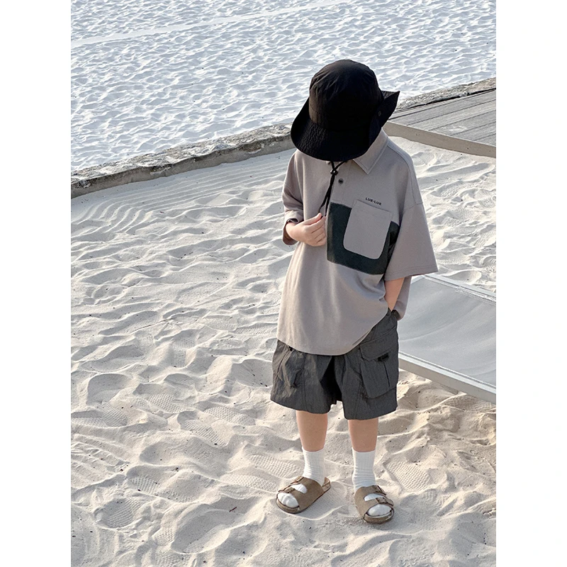 现货略略童装儿童夏款韩版个性撞色字母POLO衫252TX3592