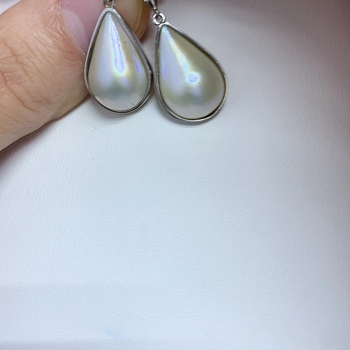 拼合珍珠（马贝珠）银S925镶嵌耳饰11-12