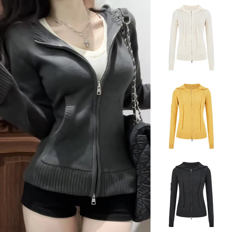 Moses Queen/魔西女王美式复古针织连帽卫衣辣妹毛衣开衫外套