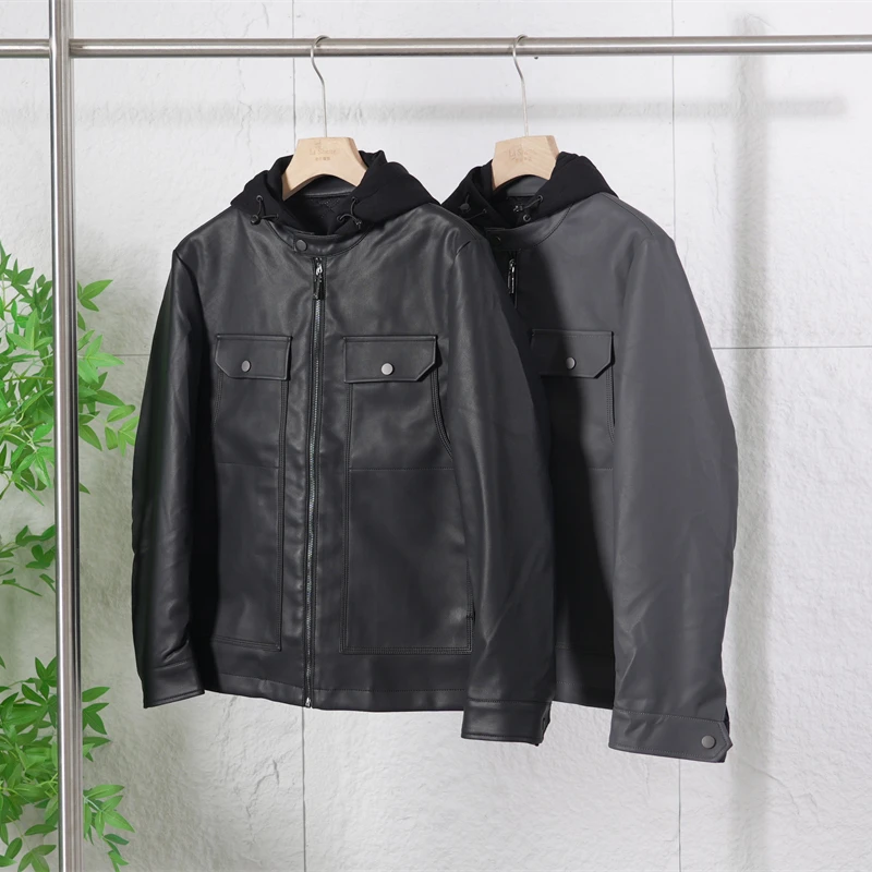 秋季加棉加厚男士PU皮夹克时尚休闲百搭可拆帽皮衣外套Z1646-3509