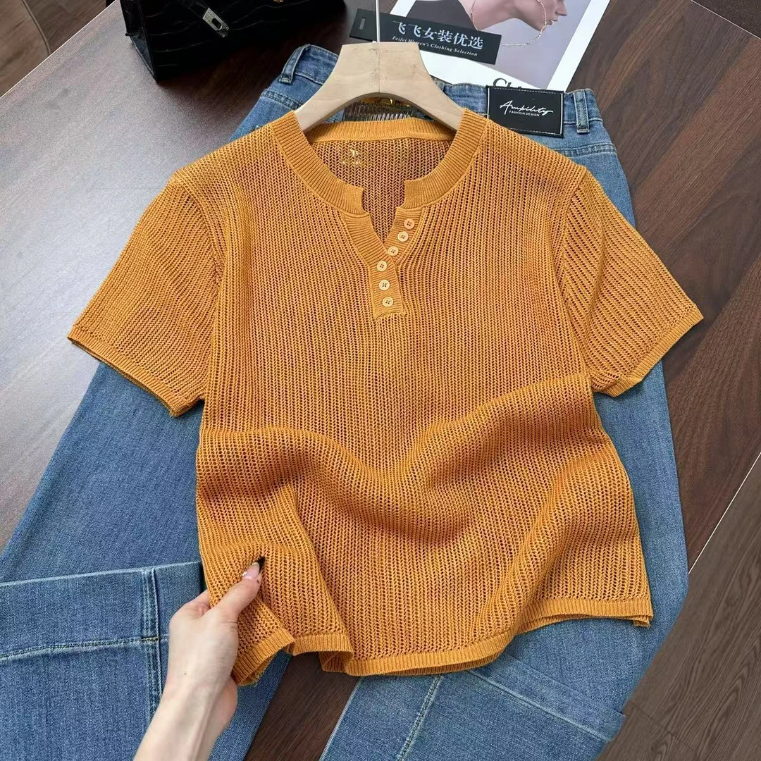 无敌巨显白~港风氛围十足！简单气质好搭配透气正肩针织衫Y7396橘
