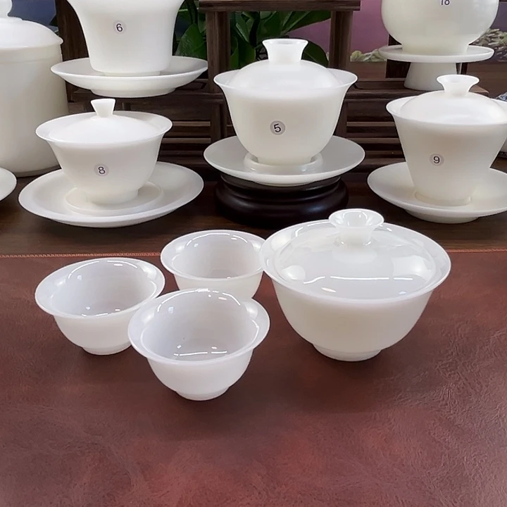 上釉璞玉瓷90ml小元宝二才盖碗+3个工夫杯