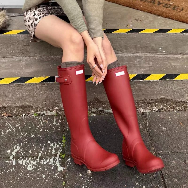 易梦玲同款雨鞋女骑士靴长筒靴欧美风高筒防水防滑雨靴女网红外穿