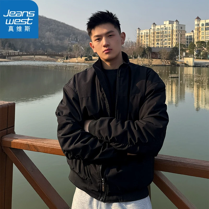 真维斯夹克外套男春秋痞帅美式短款飞行服廓形立领bomber棒球服