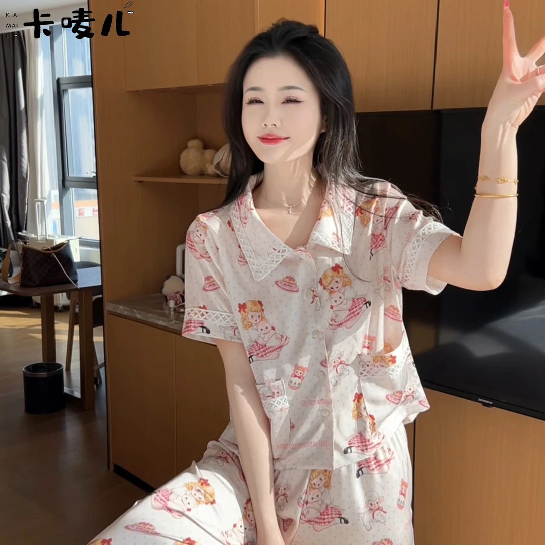 冰丝睡衣女士爆款2025新款小香风夏天舒适轻柔透气开衫短袖家居服