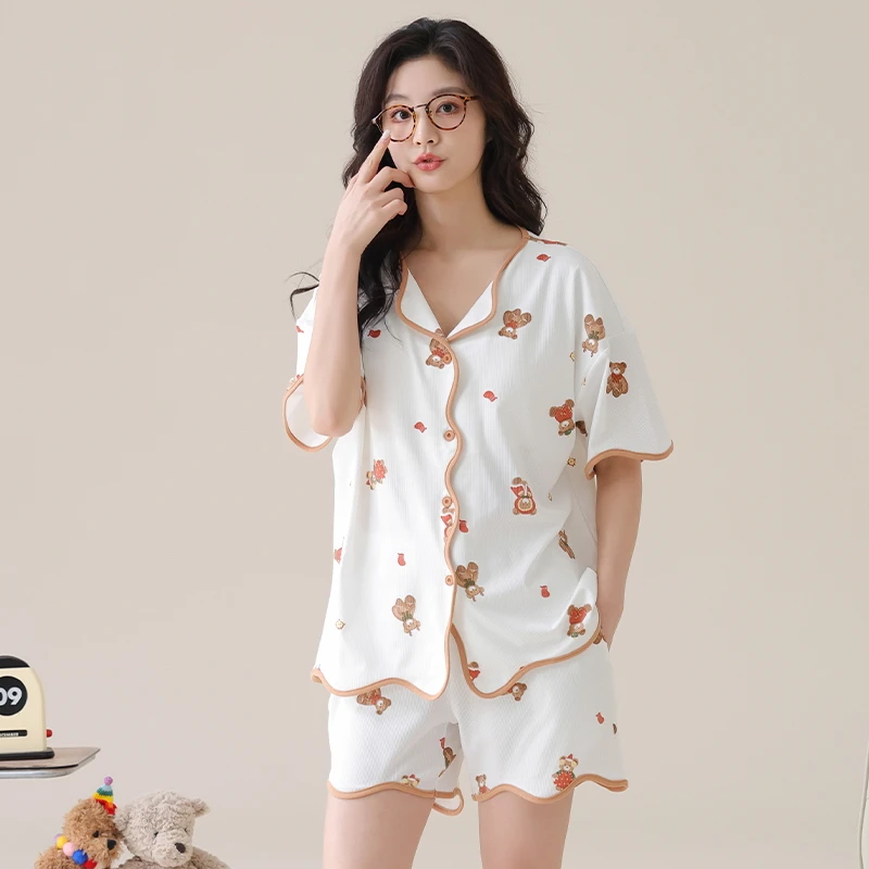【带胸垫】冰丝凉感家居服女夏季宽松休闲慵懒感睡衣