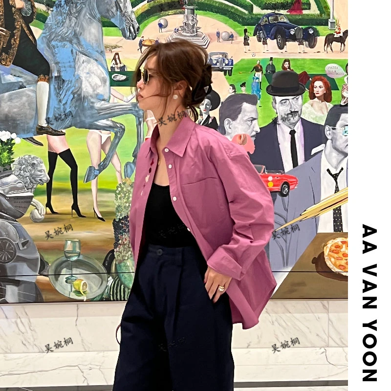 【YOON深圳原创】新款宽松定染粉色刺绣衬衫【WT23-60201LL】