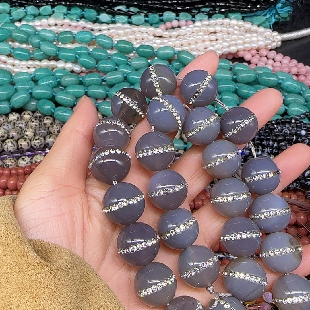 玛瑙/玉髓合金珠宝半成品灰玛瑙16mm一条