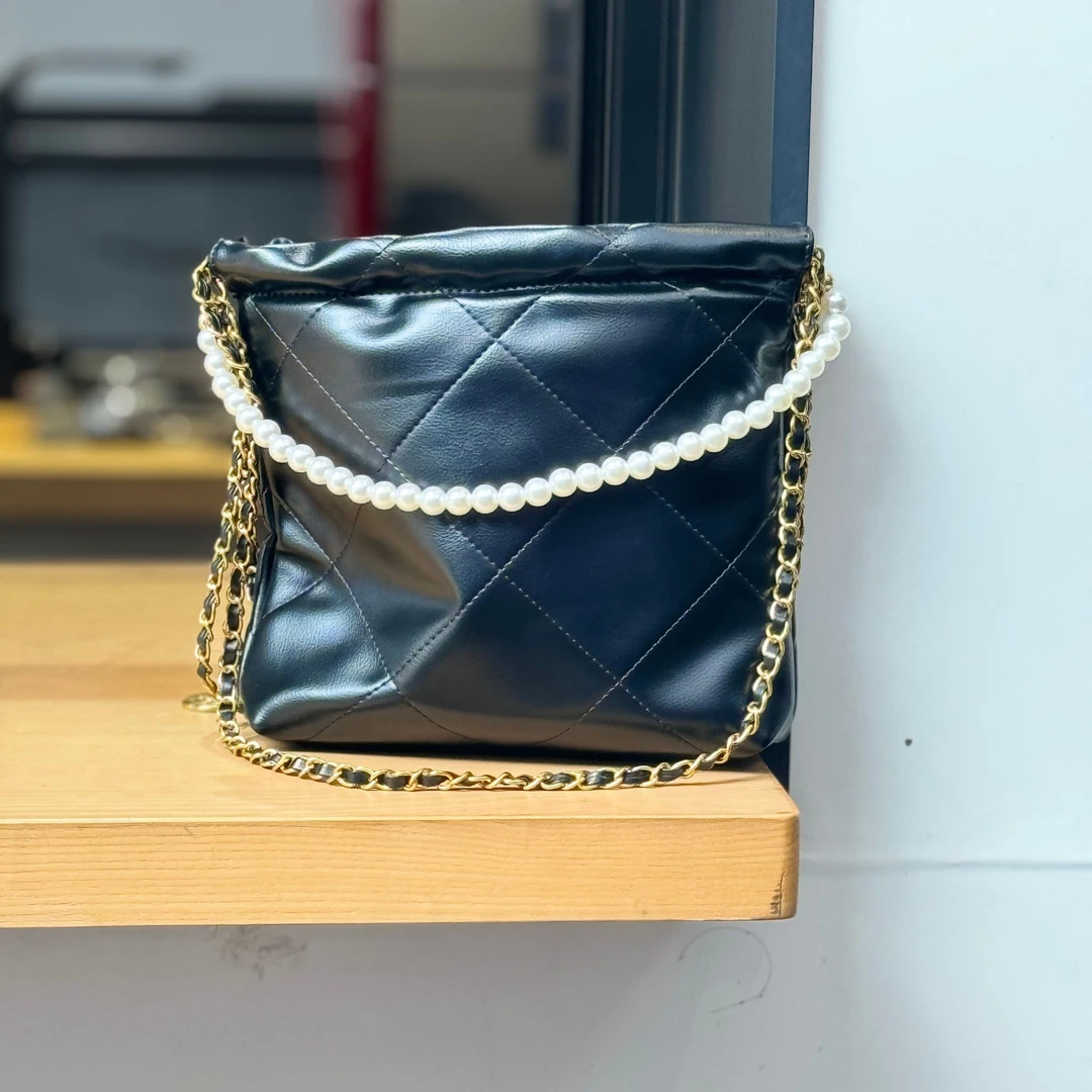 【X家 小号垃圾袋】小羊皮小号小香风时尚百搭女士黑色单肩菱格