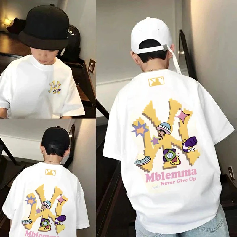 像素风飞船~男童夏季新款创意设计亲子款百搭短袖T恤9659