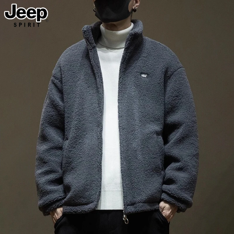 JEEP吉普冬季羊羔绒夹克加绒男加厚宽松大码保暖外套潮牌痞帅百搭