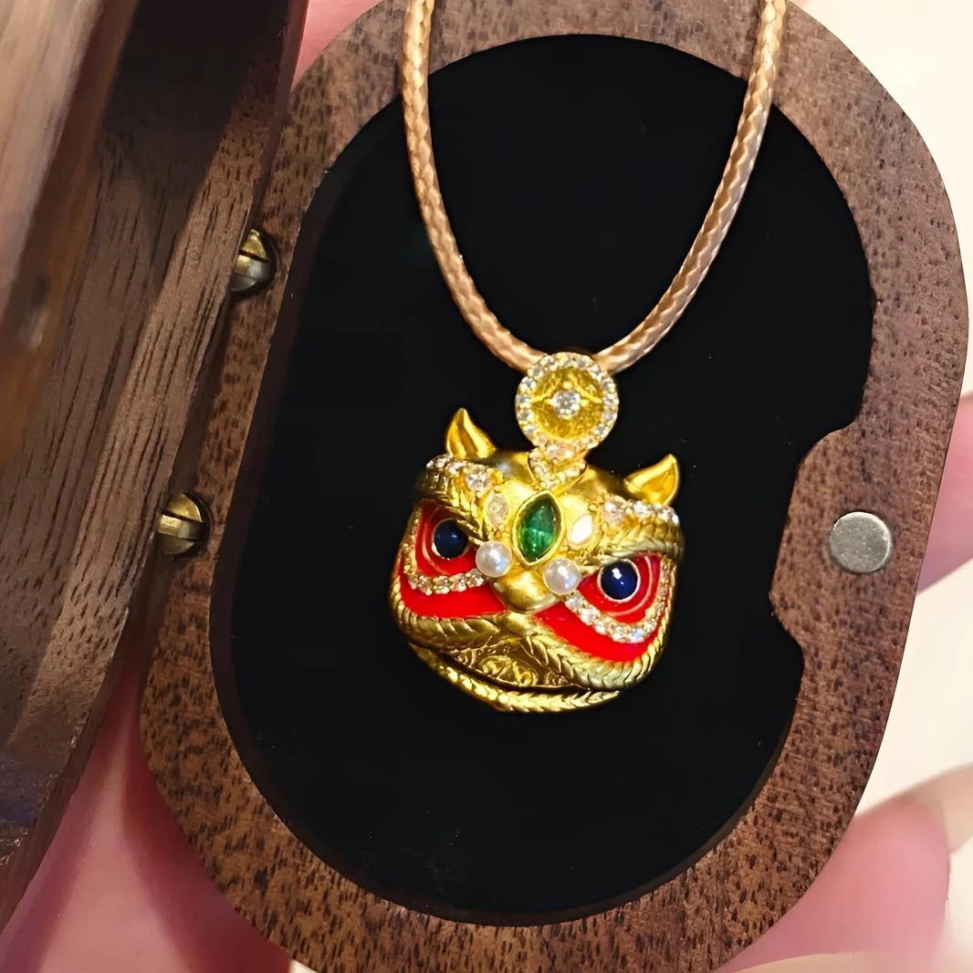 足金999醒狮吊坠古法推丝工艺黄金吊坠手工雕刻传承项坠E