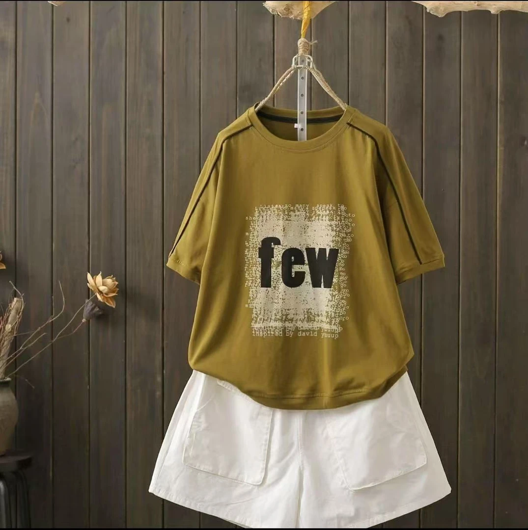 2025年夏季新款设计感印花t恤女款宽松短袖时尚休闲上衣