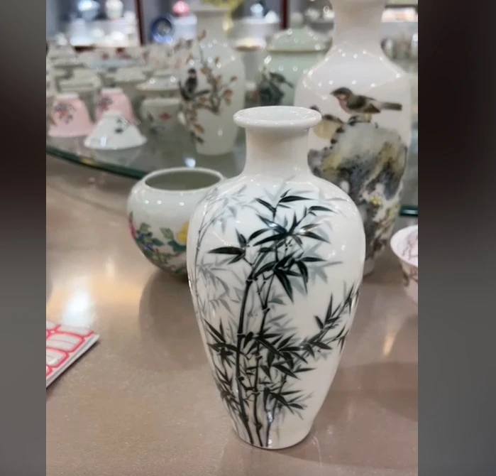 景德镇国营好瓷推荐官珐琅彩研究院竹报平安赏瓶054