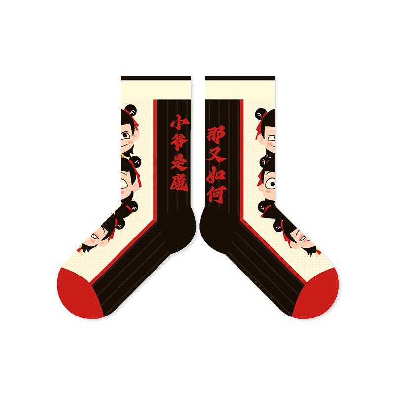 亲子袜哪吒可爱男女童袜夏季网袜插画风中筒袜
